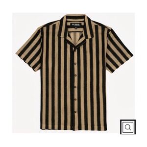 San Francisco Textured Woven Crochet Camp Shirt - Starfish / Black Straight SZ L